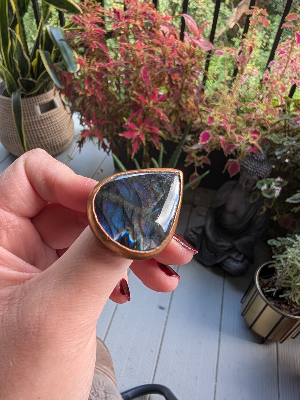 Labradorite Statement Ring in Blue By GemAndPoint